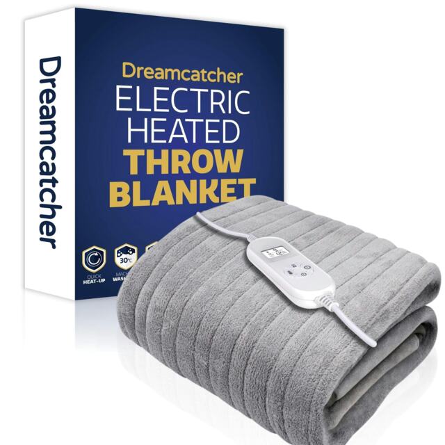 Dreamcatcher Deluxe XL Electric Throw Heated Double Over Blanket Fleece - Silver Silver Silver One Size 1