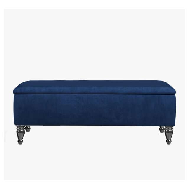 Lisbon Plain 120cm Ottoman Storage Bench - Plush Velvet Shoe Bench - Sapphire Blue Upholstery Footstool with Storage