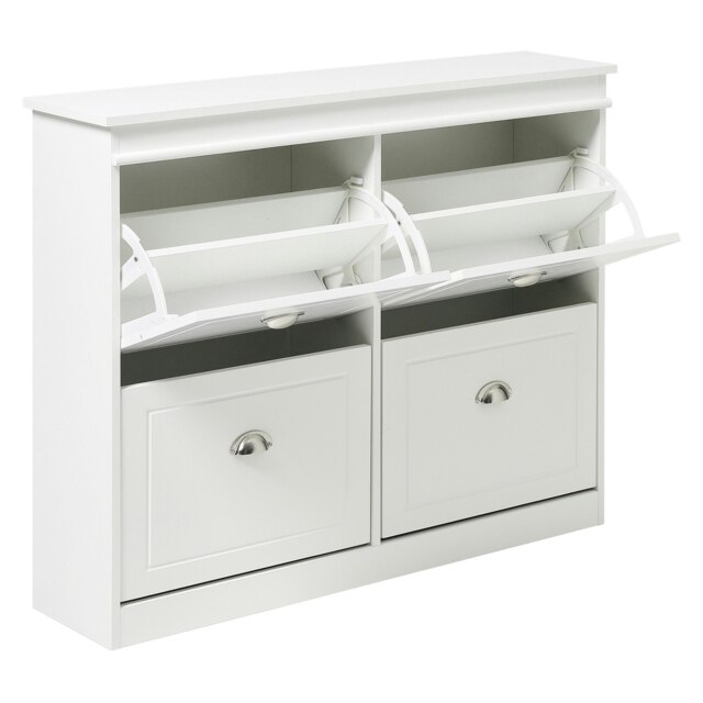 Living and Home 2-Tier Flip Down Shoe Bench Cabinet White