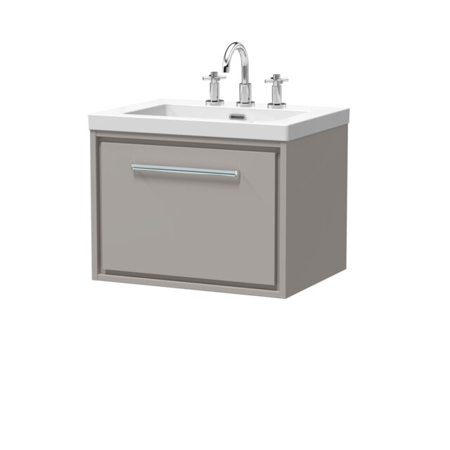 Balterley Modern Bathroom 1 Soft Close Drawer Wall Hung Vanity Unit Fireclay Basin Grey Pebble Grey 1