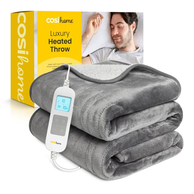 Cosi Home Fleece & Sherpa Electric Heated Throw - Grey