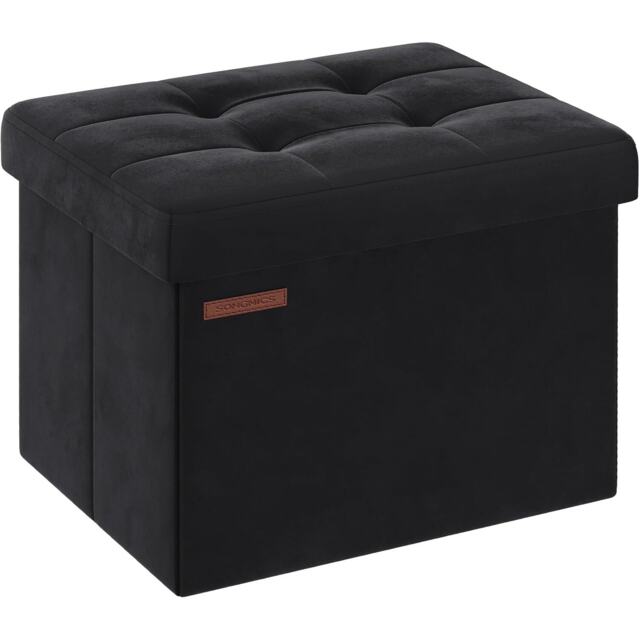 Small Folding Ottoman Bench with Storage, Space-Saving Footrest for Bedroom or Dorm, Ink Black