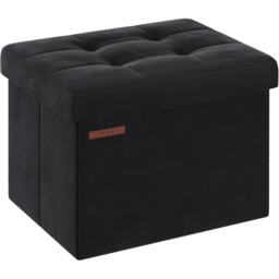 Small Folding Ottoman Bench with Storage, Space-Saving Footrest for Bedroom or Dorm, Ink Black