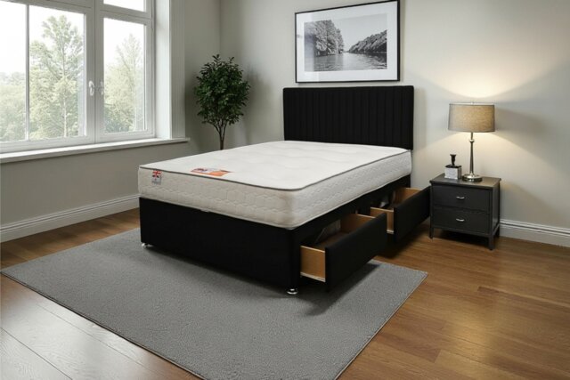 "Emily Plush Bed Set With Mattress, 2 Drawers Same Side & 24""Headboard"