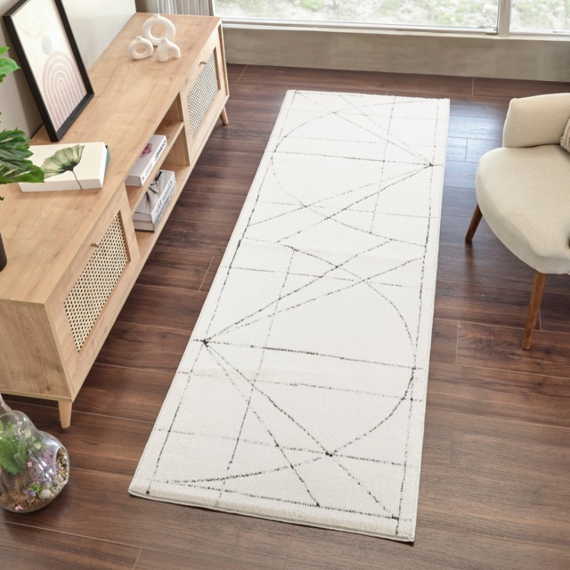 LIVABLISS Galey Alix Architect-Modern Graphic High Pile Rug 80 x 220 cm Ivory Black