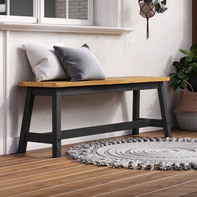 Corona Live Edge Dining Bench - Double Seater Wooden Bench in Black or Grey Finish Black Black One Size 1
