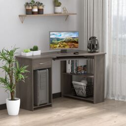 HOMCOM L-Shaped Corner Computer Desk with 2 Shelves Wide Worktop Keyboard Tray Drawer & CPU Stand Home Office Study Bedroom Furniture Grey
