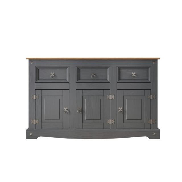 Corona Sideboard Charcoal 3 Door 3 Drawer Solid Pine Wood Dark Grey Painted Wooden Storage Cabinet