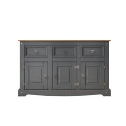 Corona Sideboard Charcoal 3 Door 3 Drawer Solid Pine Wood Dark Grey Painted Wooden Storage Cabinet