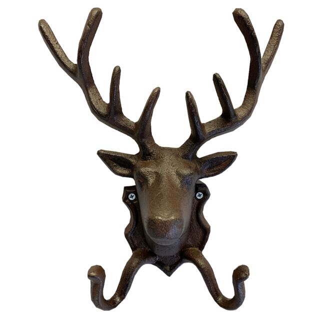 Cast Iron Stag Head Wall Hook Coat Rack with 2 Hooks