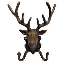 Cast Iron Stag Head Wall Hook Coat Rack with 2 Hooks