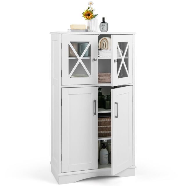 COSTWAY Bathroom Storage Floor Cabinet Freestanding Cupboard with 4 Doors