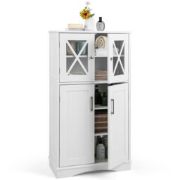 COSTWAY Bathroom Storage Floor Cabinet Freestanding Cupboard with 4 Doors