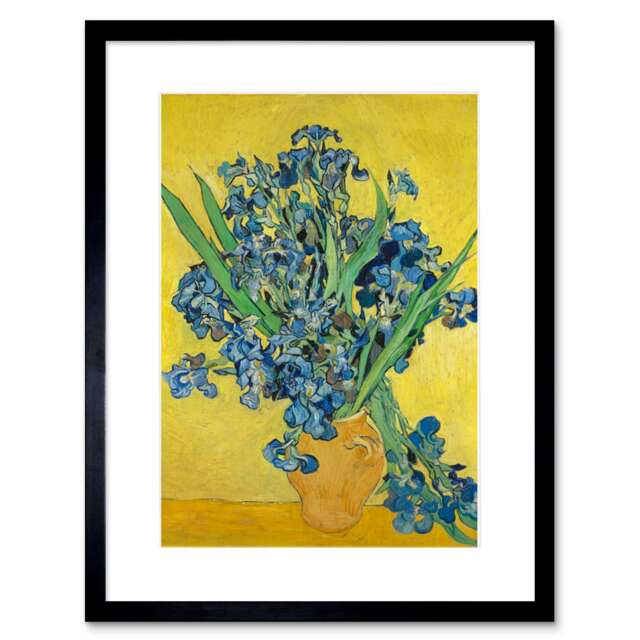 "Van Gogh Irises Old Master Painting Flowers 9x7"" Black Framed Wall Art Print"