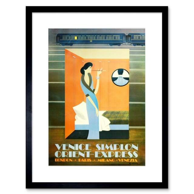 "Orient Express Train London Paris Venice 9x7"" Black Framed Wall Art Print"