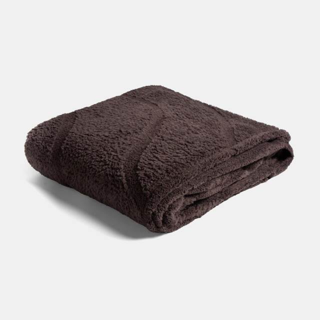OHS Tufted Contour Throw Teddy Fleece Blanket Winter Soft Warm Bedspread - 180 x 200cm Brown Coffee