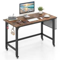 COSTWAY Mobile Computer Desk 120cm Home Office Desk Brown Brown