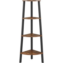 4-Tier Corner Ladder Shelf Bookcase, Plant Stand Storage Rack, Rustic Brown and Black