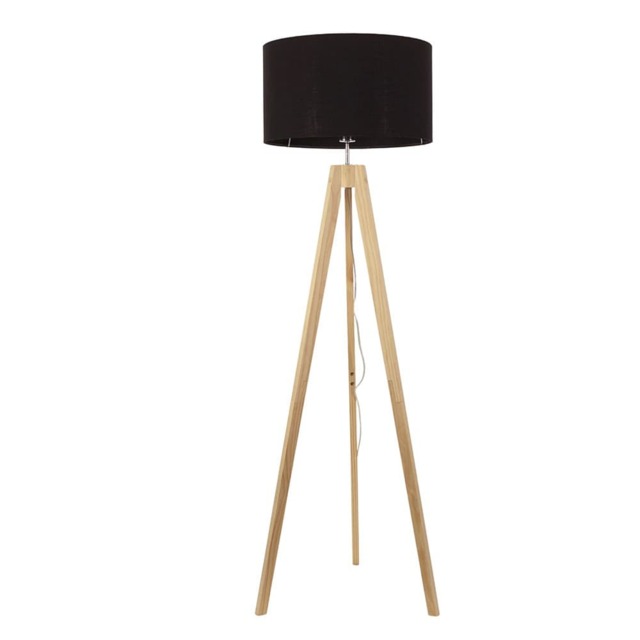ValueLights Jackson Natural Wood Tripod Floor Lamp Black Shade