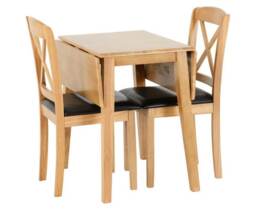 Mason Double Drop Leaf Dining Set - Oak Varnish - Brown Faux Leather Brown 3
