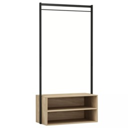 Wooden Shoe Rack Shelf Storage and Metal Clothes Coat Garment Hanging Display Rail Multi Oak