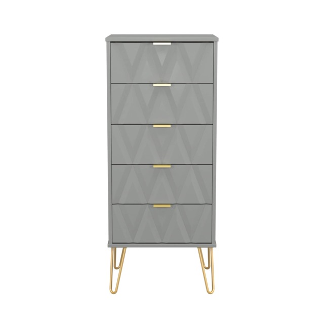 Dallas 5 Drawer Tall Bedside Cabinet in Dusk Grey (Ready Assembled) Grey Dusk Grey