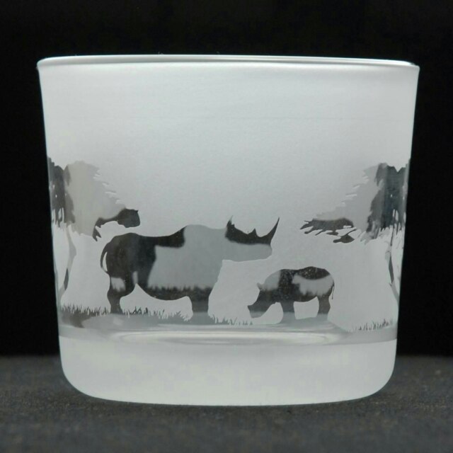 Animo Glass Engraved Votive Tealight Holder Rhino