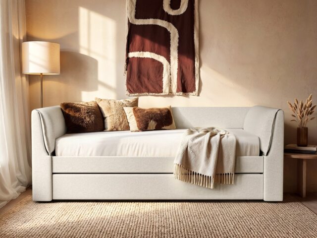 Flair Max Day Bed with Trundle Cream Chenille