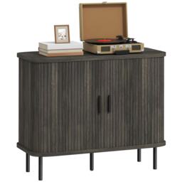 HOMCOM Sideboard Storage Cabinet with Slatted Tambour Sliding Doors Grey Grey Grey