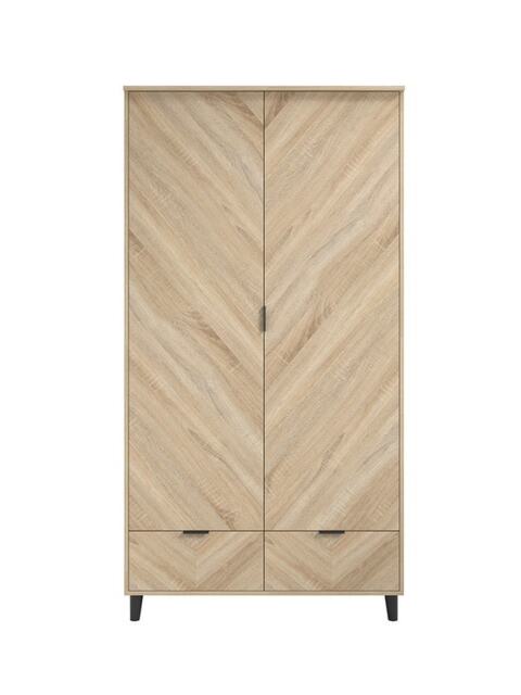 Stockholm Chevron 2 Door Wardrobe - Engineered Wood - L58 x W100 x H190 cm - Sonoma Oak/Black Matte Brown