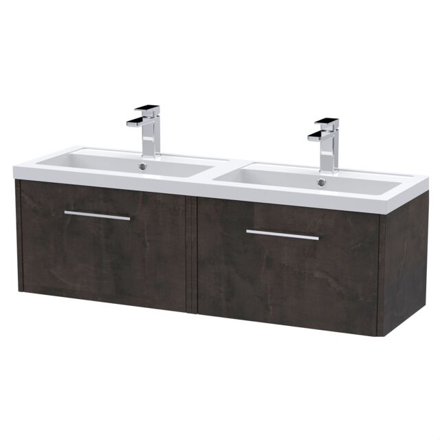 Balterley Winshill Contemporary 2 Drawer Wall Hung Vanity Unit with Double Basin, Metallic Slate, 1200mm