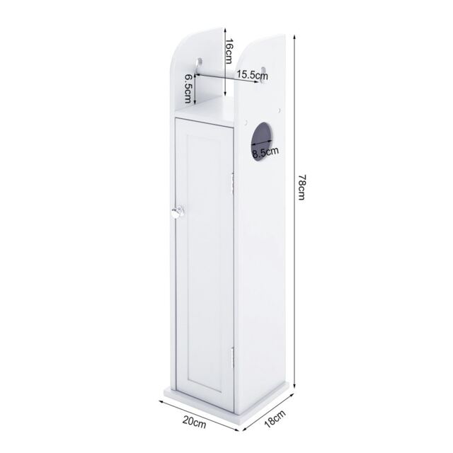 Living and Home Wooden Bathroom Cabinet for Toilet Rolls - White 20 W x 18 D x 78 Hcm