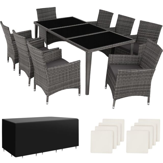 Garden Table and Chairs Menorca - 8 armchairs, dining table, protective cover