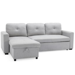 Newport Fabric Corner 3 Seater Sofa Bed w Storage Left or Right Side (Light Grey)