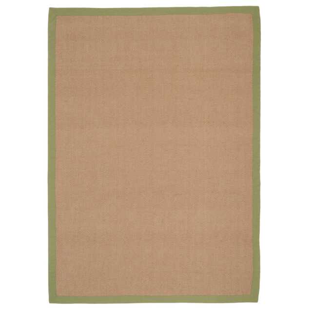 KUKOON Beige Natural Jute Herringbone Pattern Non Slip Green Border Rug 80cm x 150cm