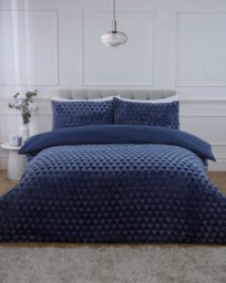 Diamond Cut Teddy Polyester Fleece Duvet Cover Set with Pillowcase Blue Single