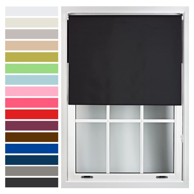 FURNISHED Roller Blind Made to Measure Blackout Fabric with Metal Fittings Easy Fit Black Black (W) 150cm x (L) 210cm