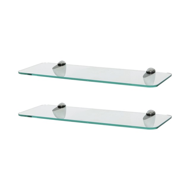 Harbour Housewares Rounded Floating Glass Shelf - 40cm - Metallic Brackets - Bathroom Shower Storage Vanity Display Unit Shelf Silver Chrome 2