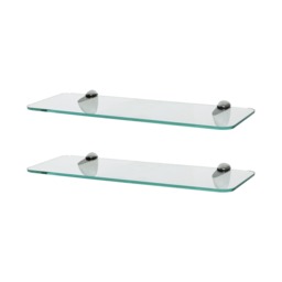 Harbour Housewares Rounded Floating Glass Shelf - 40cm - Metallic Brackets - Bathroom Shower Storage Vanity Display Unit Shelf Silver Chrome 2