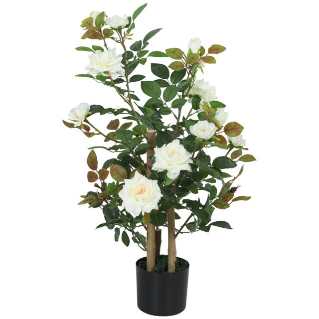 HOMCOM 90cm Artificial Rose Tree with 344 Silk Leaves and 17 Flowers