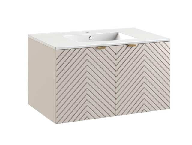 Wall Hung Bathroom Cabinets Furniture Set Beige 800mm Vanity Sink Unit with Basin and Tallboy Tall Cabinet Cara