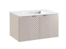 Wall Hung Bathroom Cabinets Furniture Set Beige 800mm Vanity Sink Unit with Basin and Tallboy Tall Cabinet Cara