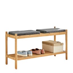 Wooden Shoe Storage Bench With 2 Cushioned Seat Brown One Size