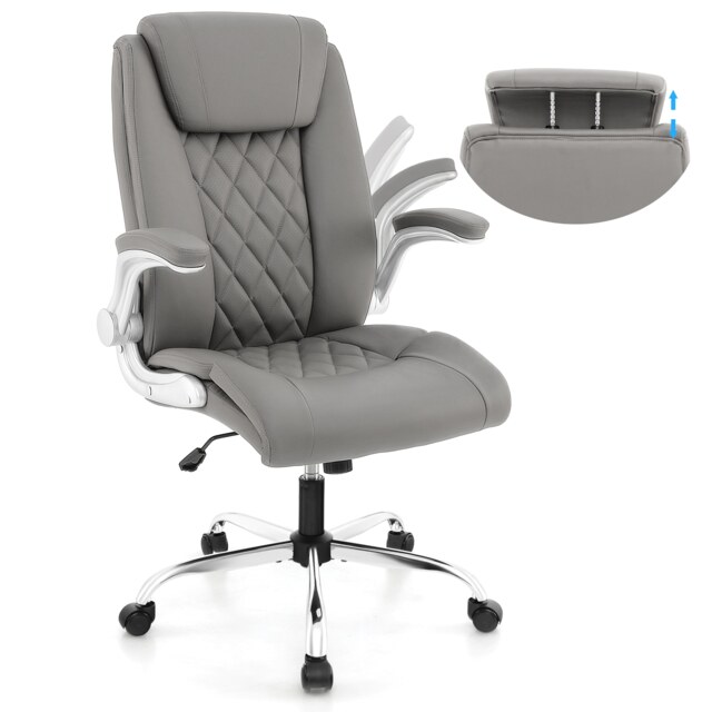 COSTWAY PU Leather Office Chair Height Adjustable Executive Chair Grey