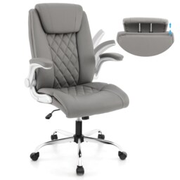 COSTWAY PU Leather Office Chair Height Adjustable Executive Chair Grey