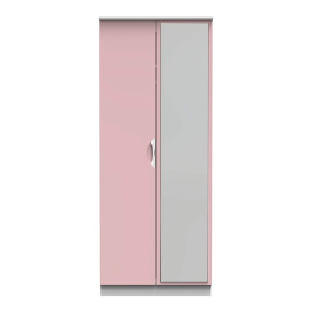 Holborn Double Wardrobe with Mirror Door in Kobe Pink & White (Ready Assembled) Pink Kobe Pink & White