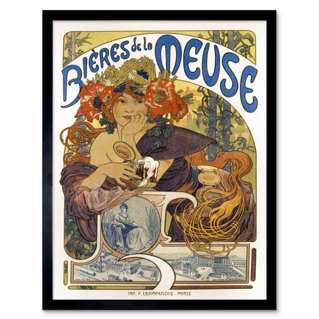 "Beer Of The Meuse Paris France Vintage 12x16"" Framed Wall Art Print"