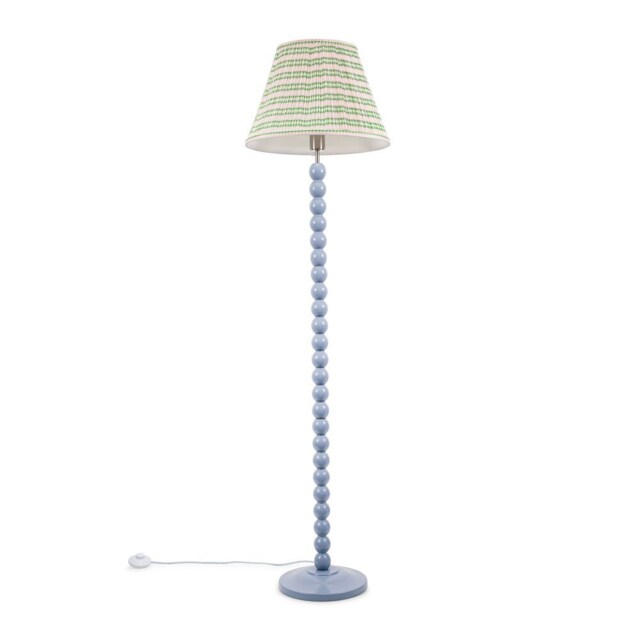 ValueLights Bobbles Blue Bobbin Floor Lamp Pink Aztec Pleat Shade and Bulb