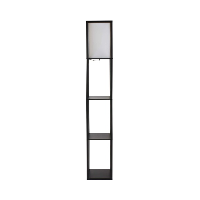 ValueLights Struttura Black Shelving Floor Lamp with Fabric Shade