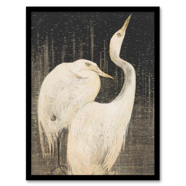 Theo van Hoytema Framed Wall Art Print Two Egrets in the Snow Home Décor